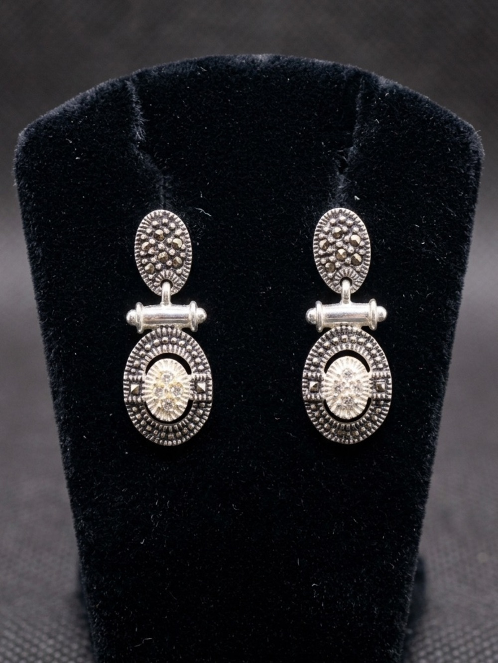 Marsala Sterling Silver Marcasite & CZ Art Deco Revival Earrings 3133